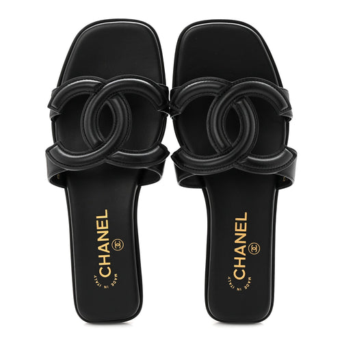 LAMBSKIN CC CUT OUT MULES SANDALS BLACK