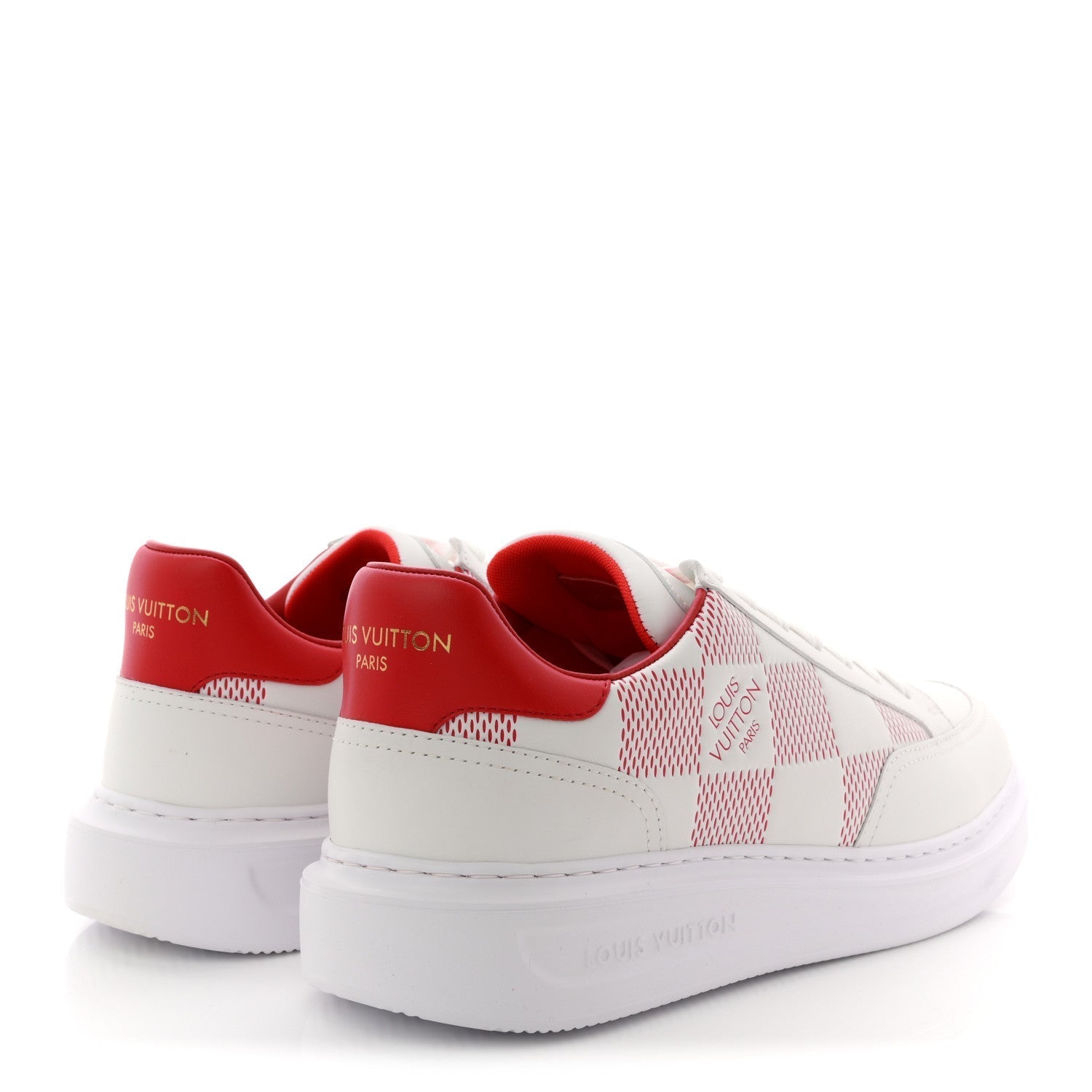 DAMIER CALFSKIN MENS BEVERLY HILLS SNEAKERS WHITE ROUGE
