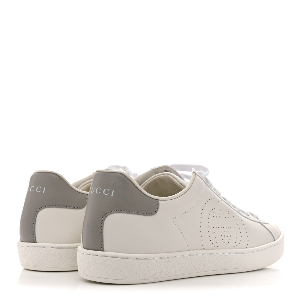 CALFSKIN INTERLOCKING G PERFORATED WOMENS ACE SNEAKERS WHITE GREY SKY