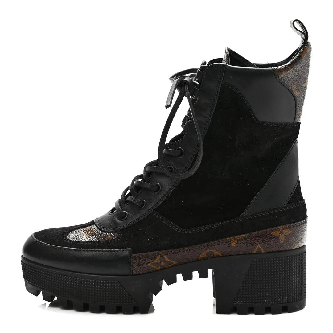 Louis Vuitton Suede Laureate Platform Chelsea Boot - Black with Brown Monogram