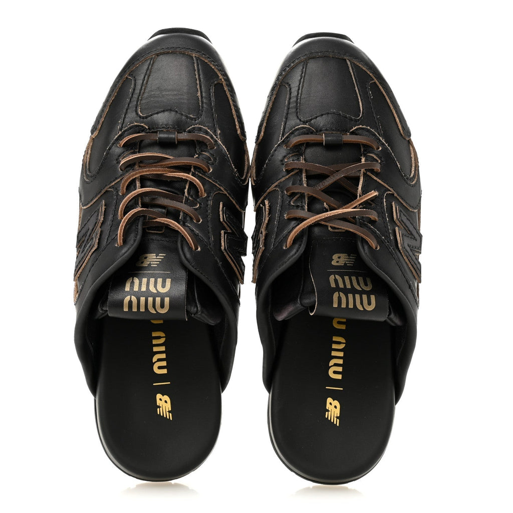 X NEW BALANCE BLEACHED CALFSKIN 530 SL SLIP-ON SNEAKERS MULES BLACK