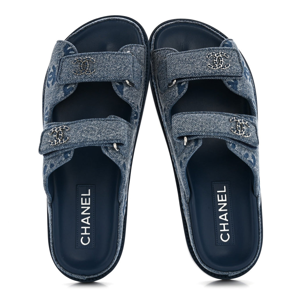 DENIM CC VELCRO DAD CHAIN CC SLIDE SANDALS BLUE