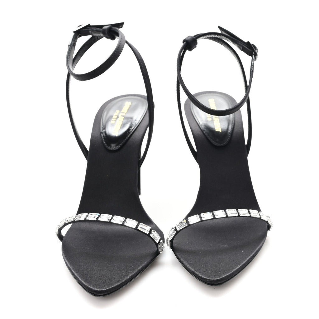 CREPE SATIN CRYSTAL NEW NUIT 90 ANKLE STRAP SANDALS BLACK