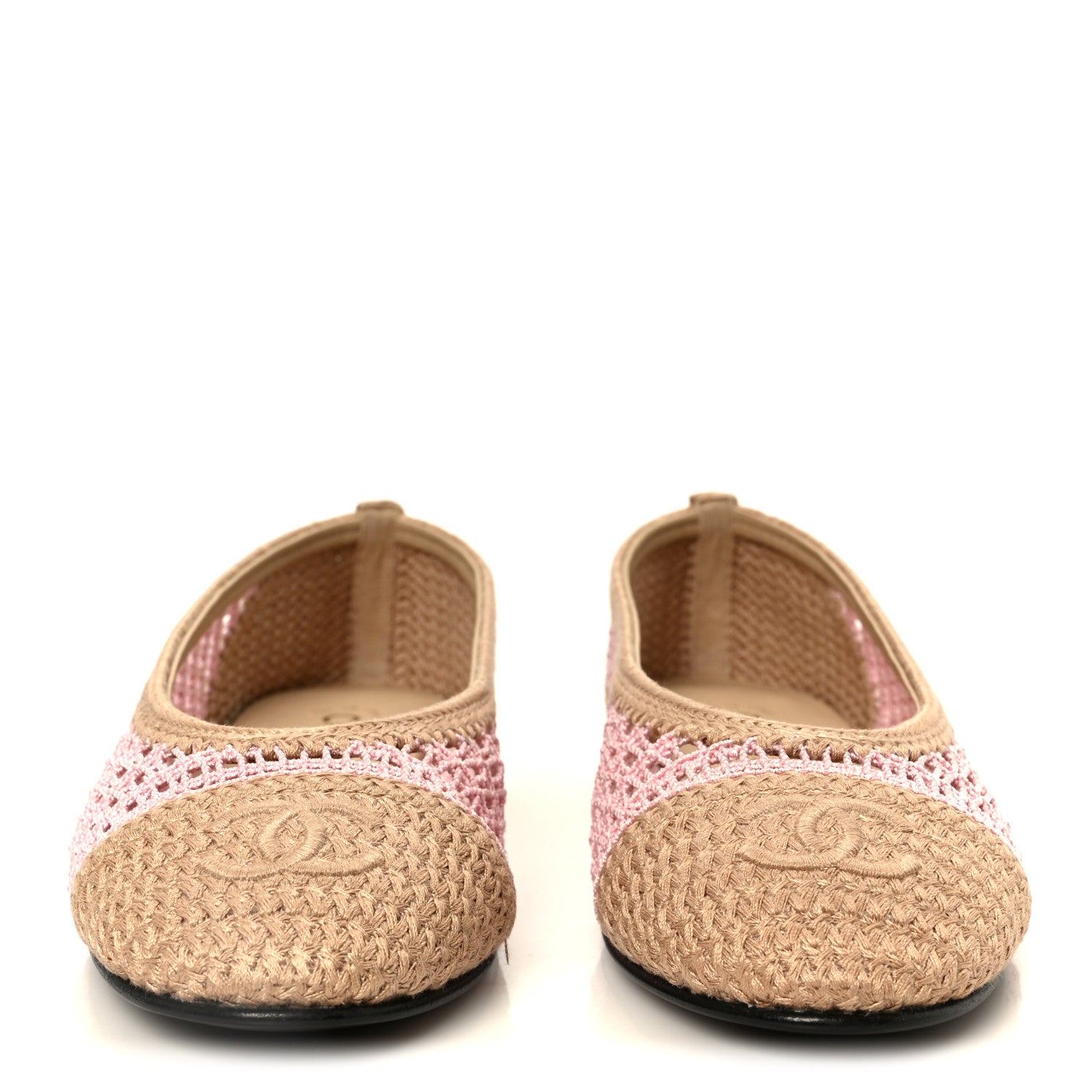 RAFFIA CAP TOE BALLERINA FLATS PINK BEIGE