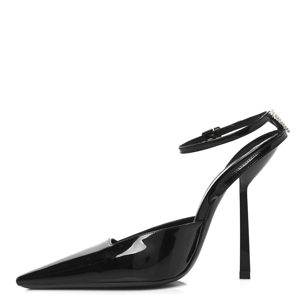 PATENT CALFSKIN CRYSTAL ANOUK PUMPS BLACK