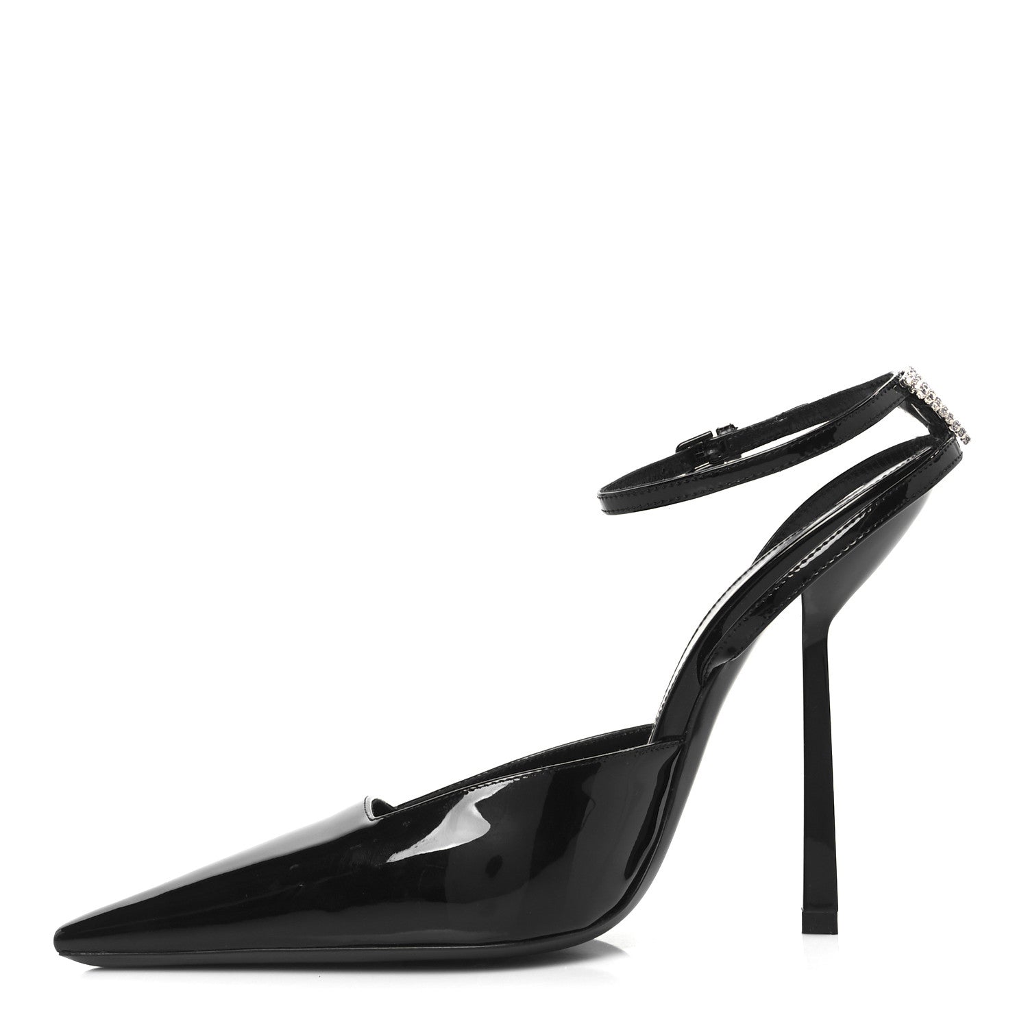 PATENT CALFSKIN CRYSTAL ANOUK PUMPS BLACK