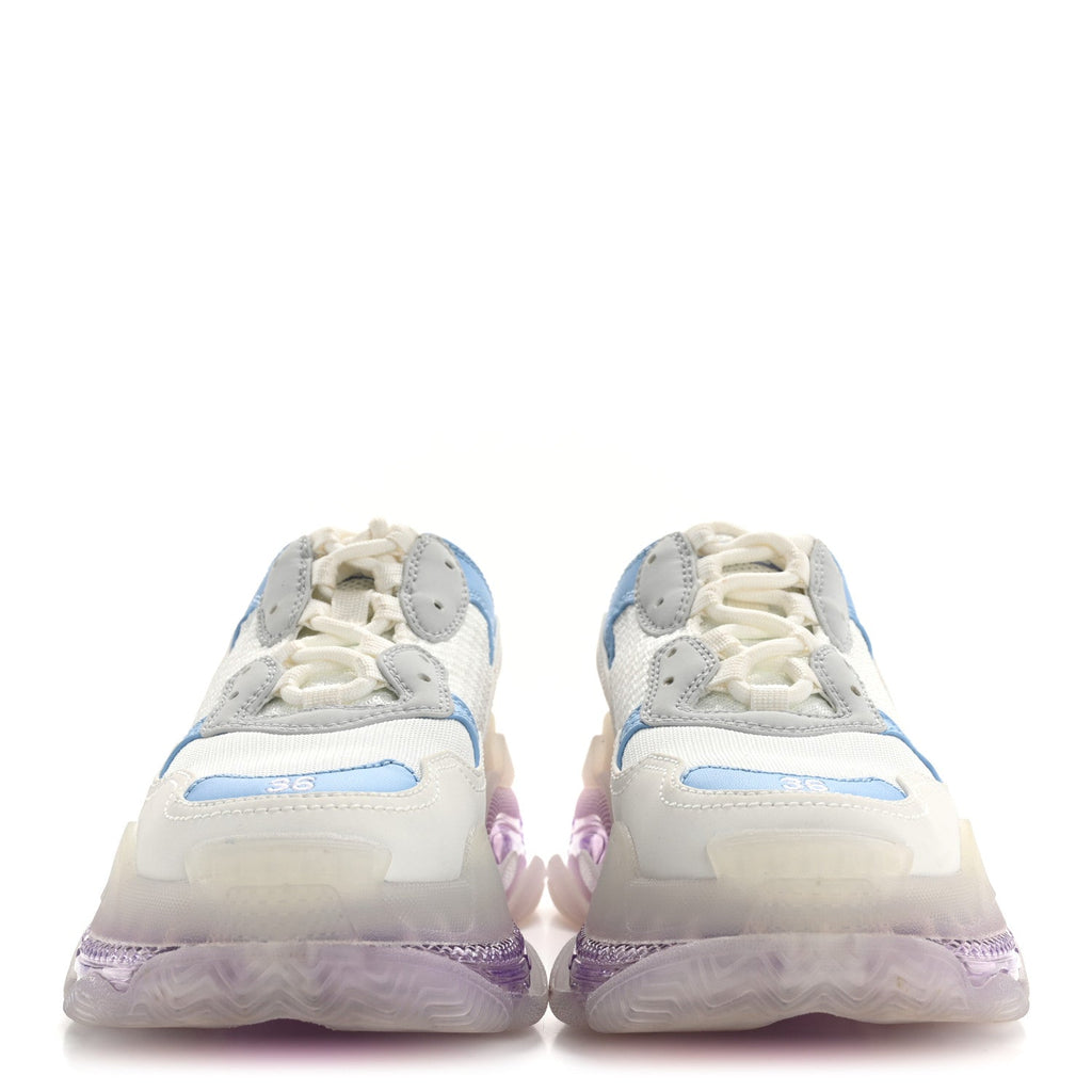 FABRIC MESH CLEAR SOLE WOMENS TRIPLE S SNEAKERS LIGHT BLUE GREY LILAC WHITE