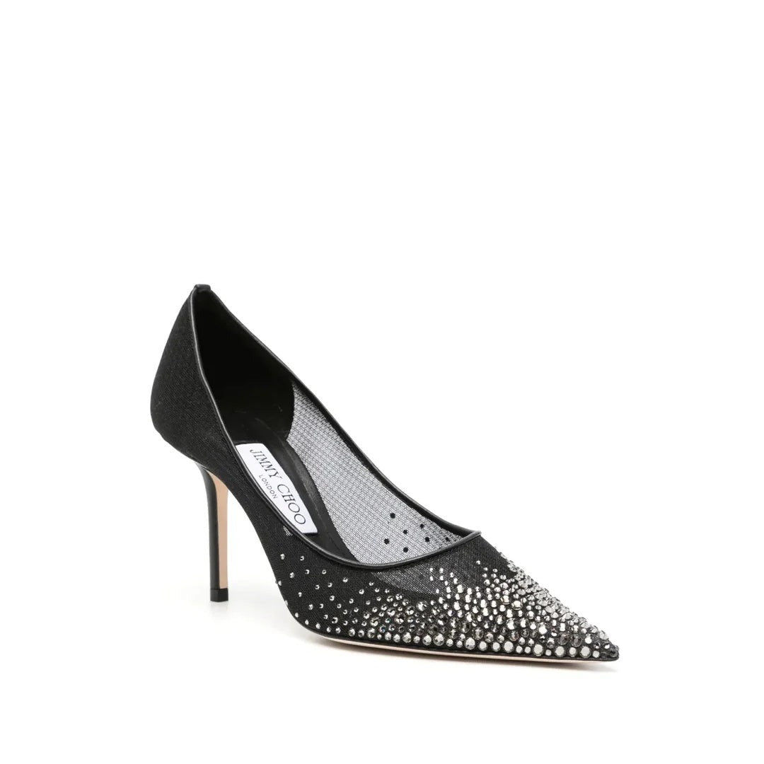 Jimmy Choo Love 85 Pointed-Toe Pumps - Black with crystals