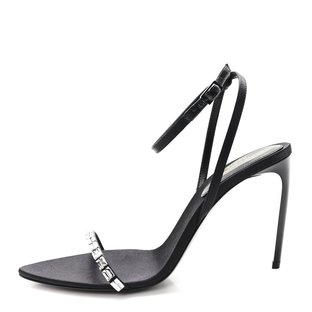 CREPE SATIN CRYSTAL NEW NUIT 90 ANKLE STRAP SANDALS BLACK
