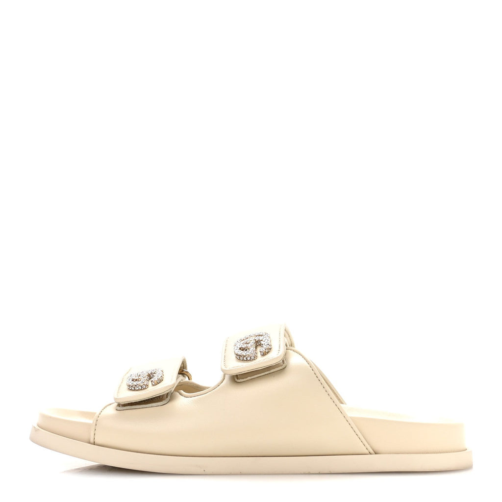CALFSKIN DOUBLE G CRYSTAL WOMENS ISLA DAD SANDALS IVORY