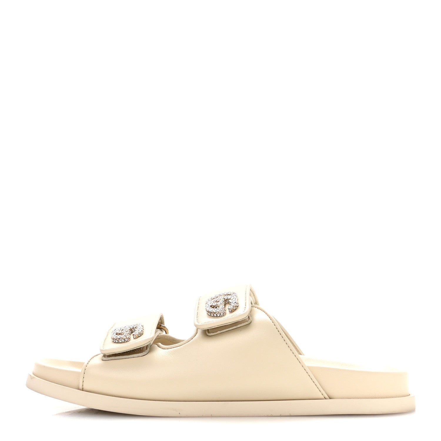 CALFSKIN DOUBLE G CRYSTAL WOMENS ISLA DAD SANDALS IVORY