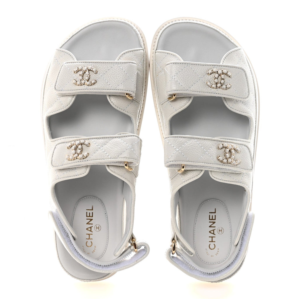 GRAINED CALFSKIN VELCRO DAD SANDALS WHITE
