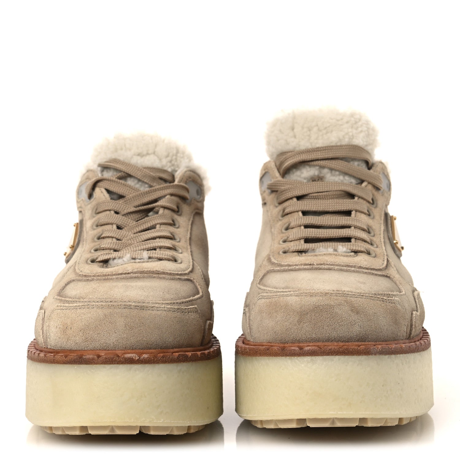 SUEDE SHEARLING MID TOP SNEAKERS ECRU