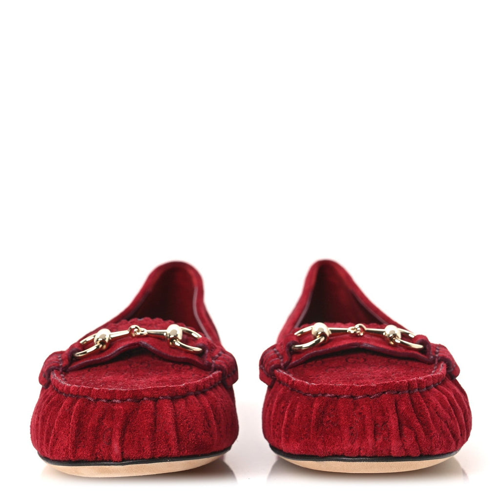 SUEDE MICRO GG HORSEBIT WOMENS KENSINGTON MOCCASIN LOAFERS ROSSO ANCORA