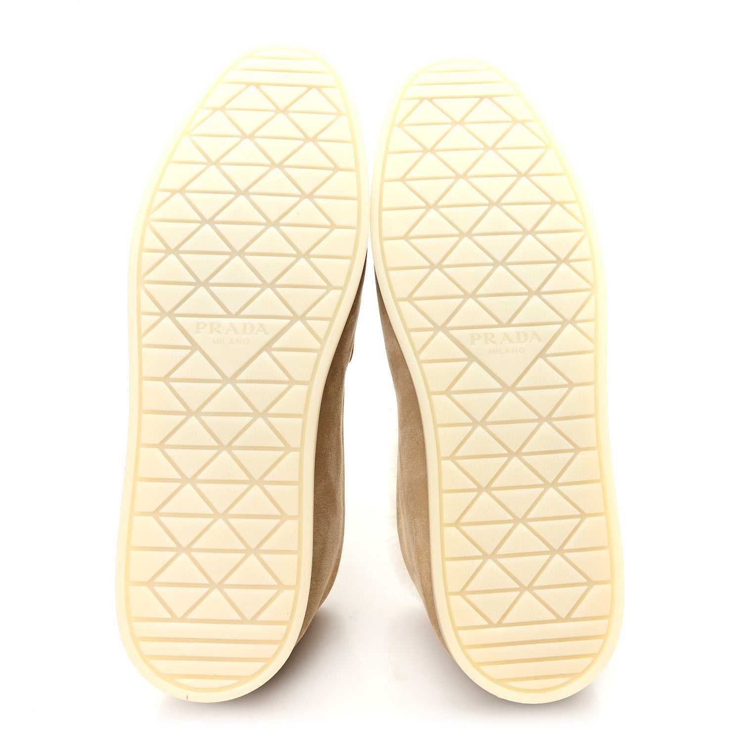 PRADA SUEDE SHEARLING TRIANGLE LOGO LUG SOLE MULES BLACK