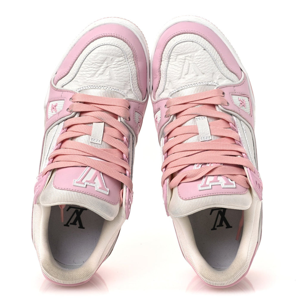 CALFSKIN MONOGRAM WOMENS LV TRAINER SNEAKERS LIGHT PINK