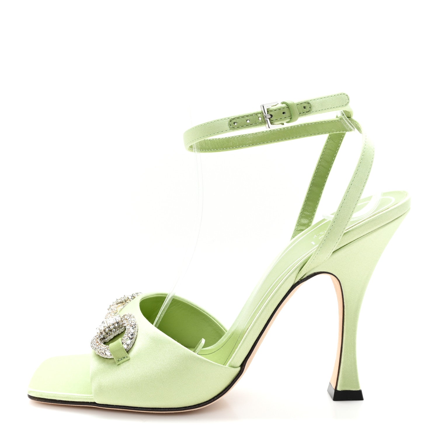SATIN CRYSTAL HORSEBIT SANDAL PUMPS