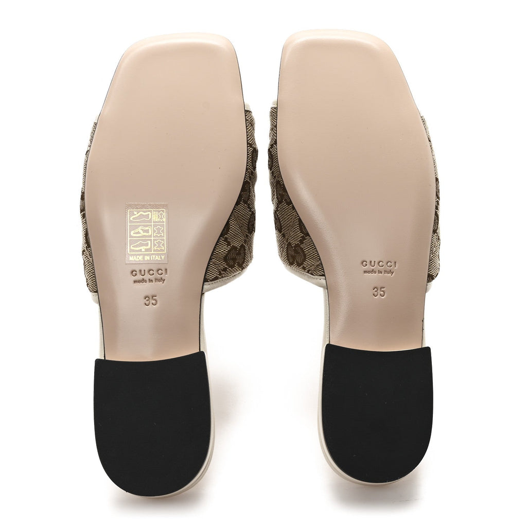 MONOGRAM MATELASSE DIAGONAL GG MARMONT FLAT SLIDE SANDALS BEIGE EBONY MYSTIC WHITE