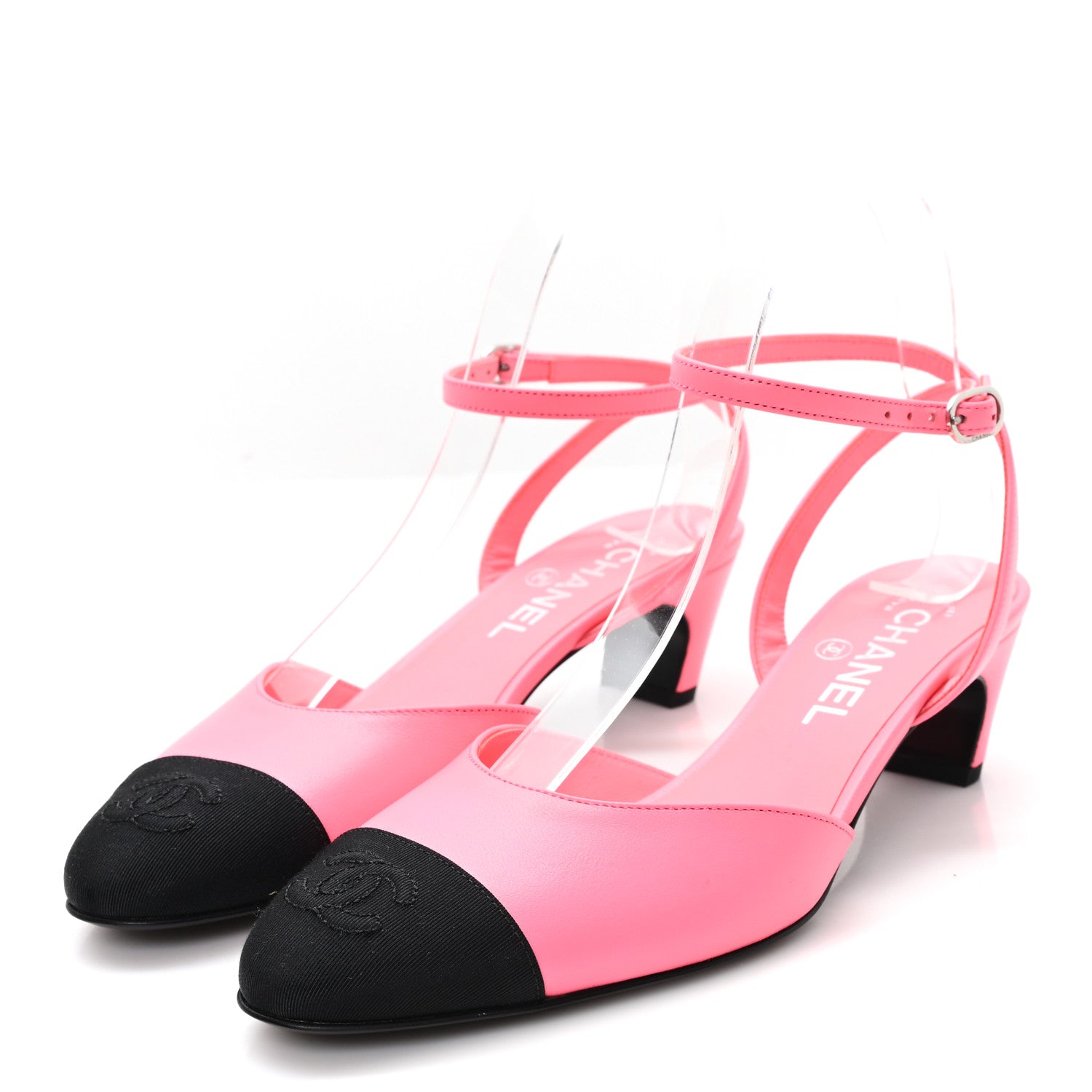 LAMBSKIN GROSGRAIN CAP TOE CC SLINGBACK PUMPS CORAL BLACK