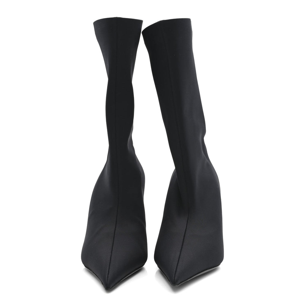 MATTE SPANDEX EXTREME POINTED TOE KNIFE 80MM ANKLE BOOTS BLACK