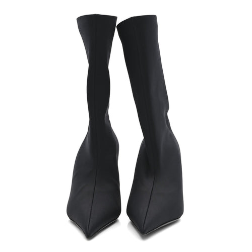 MATTE SPANDEX EXTREME POINTED TOE KNIFE 80MM ANKLE BOOTS BLACK