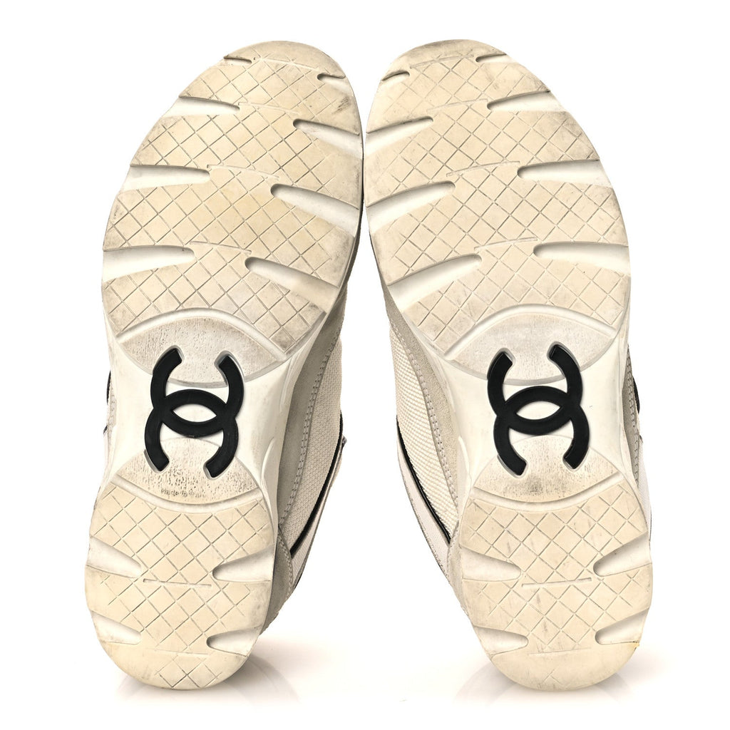 MESH SUEDE CALFSKIN GROSGRAIN WOMENS CC SNEAKERS WHITE BLACK
