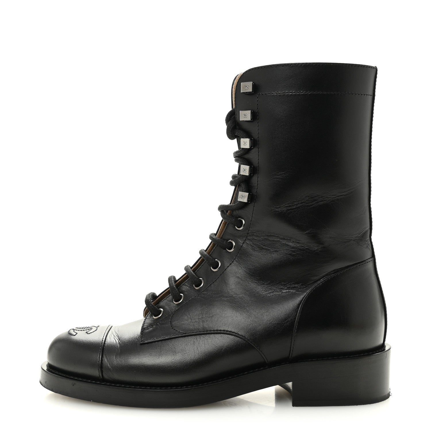 CALFSKIN LACE UP COMBAT BOOTS BLACK