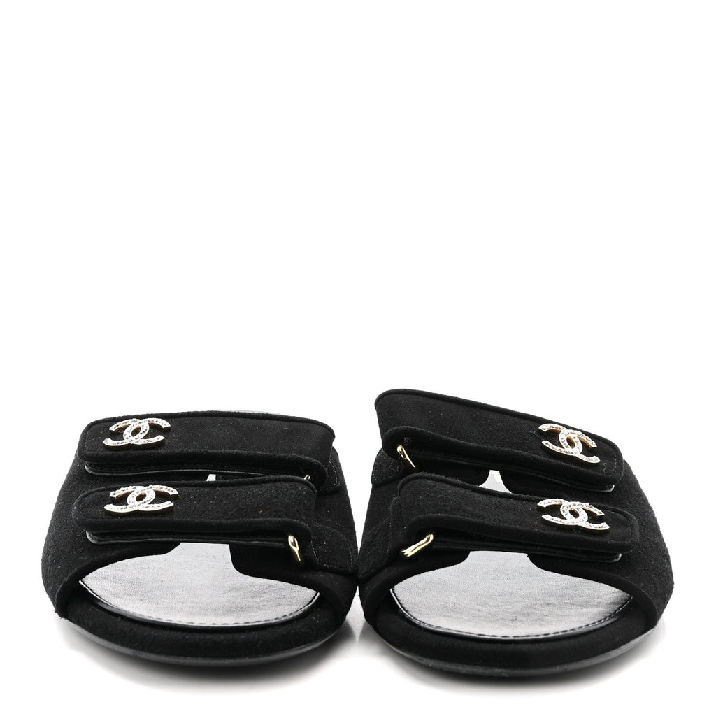 SUEDE KIDSKIN VELCRO MULES BLACK