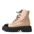 CALFSKIN PATENT CALFSKIN CC LACE UP COMBAT BOOTS BEIGE BLACK
