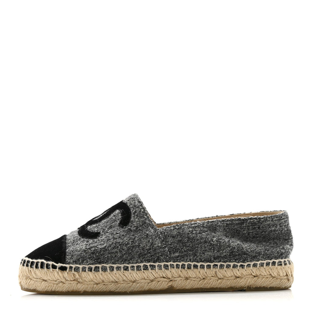 TWEED VELVET CC ESPADRILLES GREY BLACK