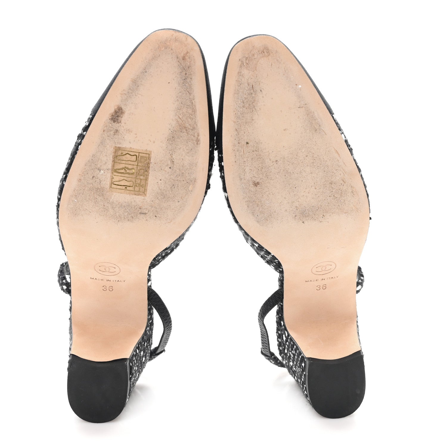 TWEED POLKADOT GROSGRAIN CAP TOE CC SLINGBACK PUMPS BLACK WHITE SILVER