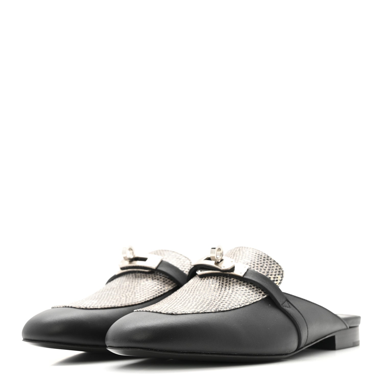 LIZARD CALFSKIN OZ MULES OMBRE BLACK
