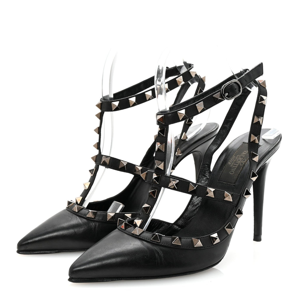 CALFSKIN NAPPA ROCKSTUD ANKLE STRAP 100MM PUMPS BLACK