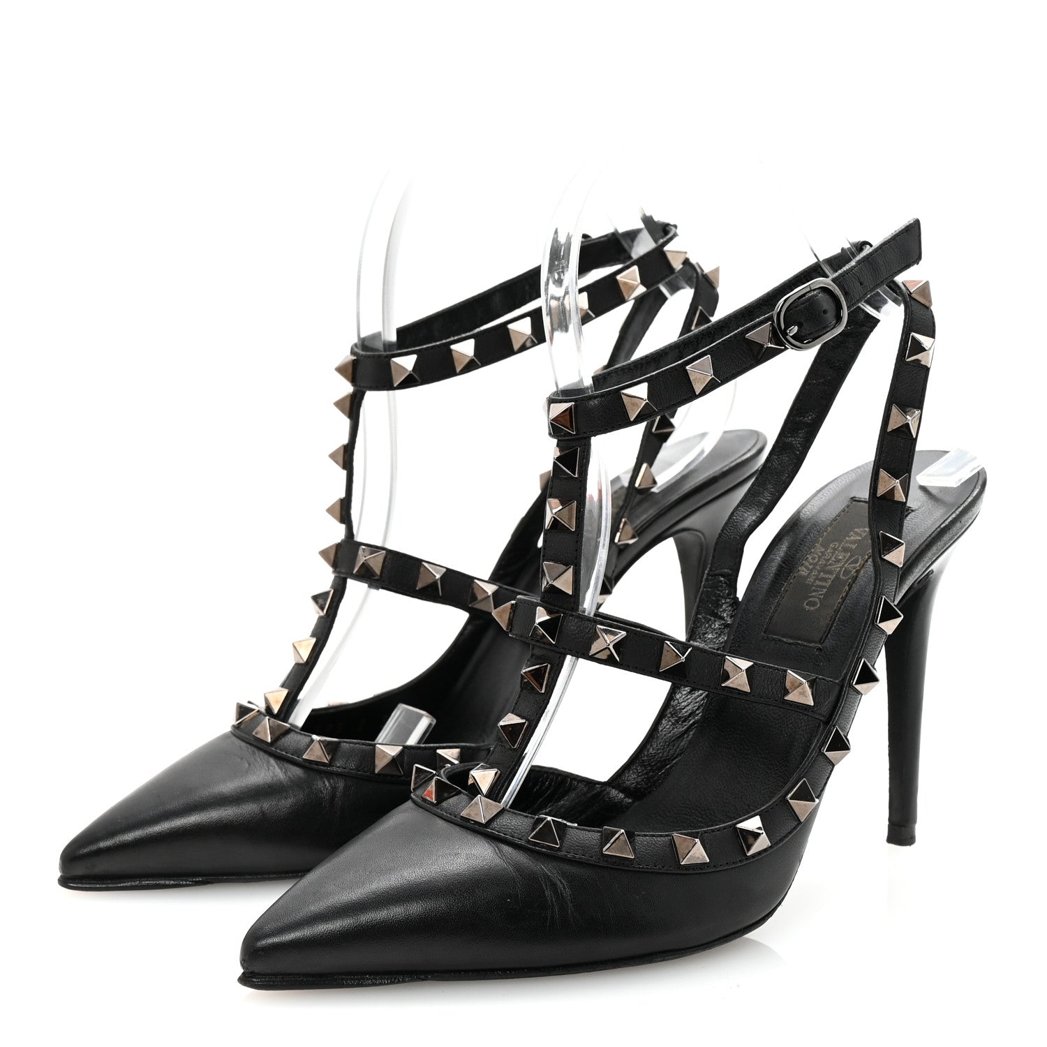 CALFSKIN NAPPA ROCKSTUD ANKLE STRAP 100MM PUMPS BLACK
