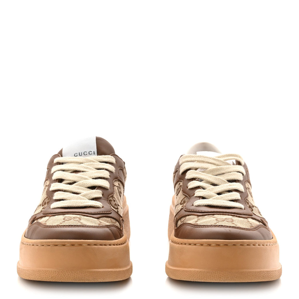 CALFSKIN GG MONOGRAM WOMENS PLATFORM 55MM SNEAKERS HEZELNUT BEIGE EBONY MYSTIC WHITE