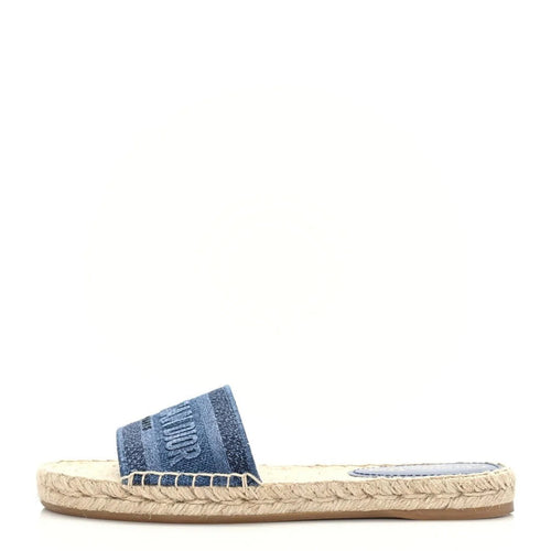 Christian Dior Canvas Embroidered Granville Espadrille Flat Slide Sandal - Blue