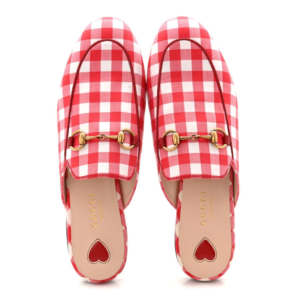 COTTON GINGHAM WOMENS PRINCETOWN SLIPPERS WHITE RED