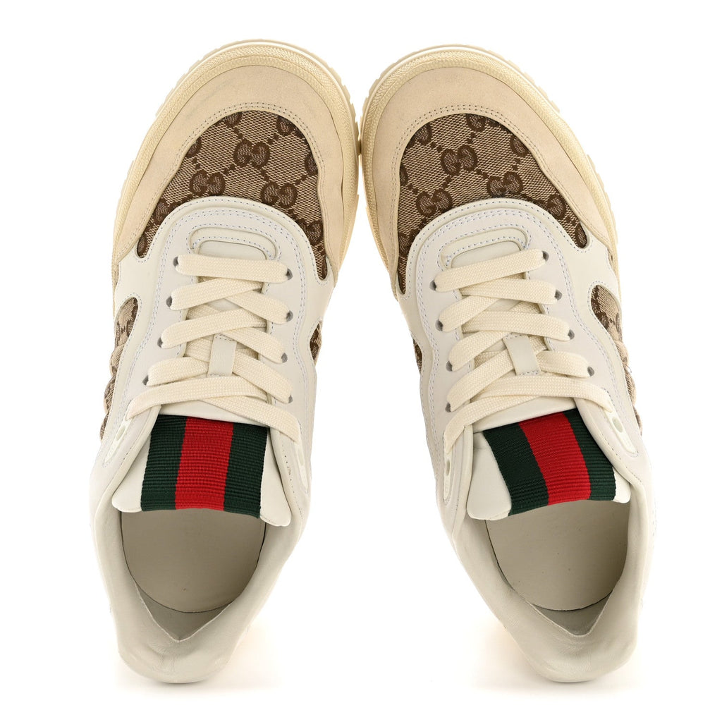 CALFSKIN GG MONOGRAM RE-WEB WOMENS SNEAKERS WHITE BEIGE EBONY