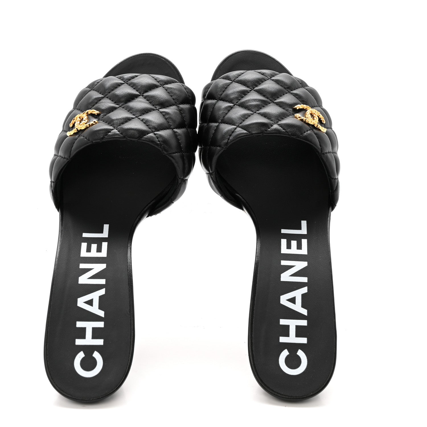LAMBSKIN QUILTED TEXTURED CC MULES BLACK