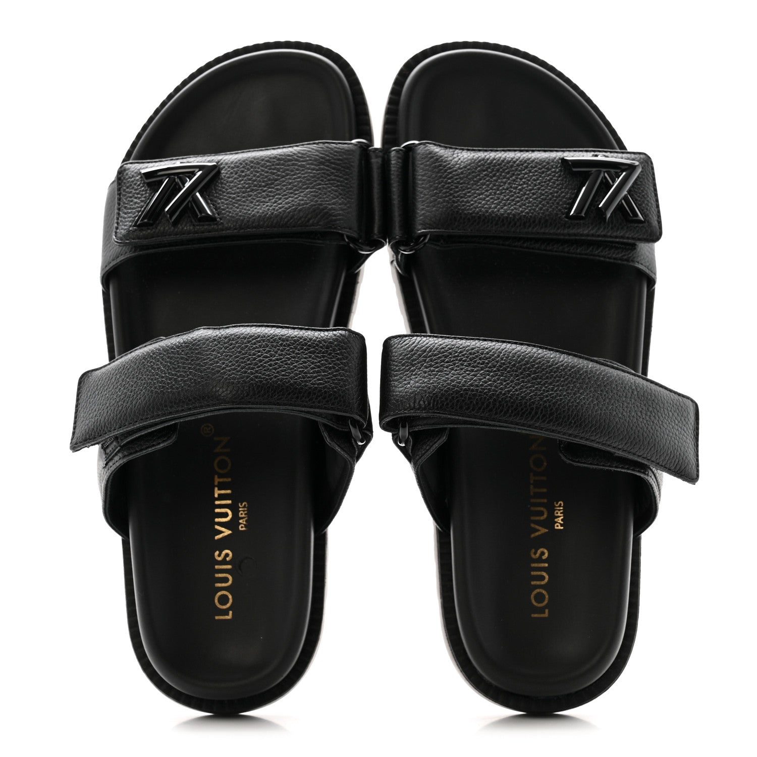 GRAINED CALFSKIN SUNSET COMFORT FLAT SANDALS BLACK