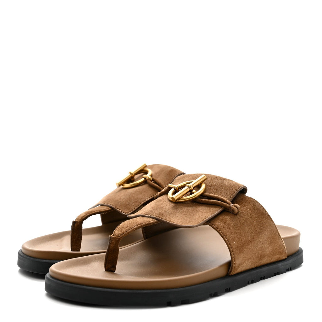 SUEDE GOATSKIN WOMENS JOYCE SANDALS BRUN FUME