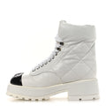 CRUMPLED PATENT LAMBSKIN CALFSKIN QUILTED LACE UP COMBAT BOOTS WHITE BLACK