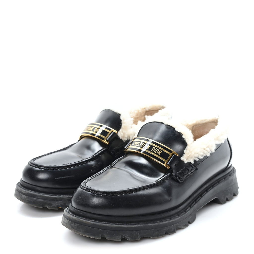 BRUSHED CALFSKIN SHEARLING DIOR CODE LUG SOLE 15MM LOAFERS BLACK NATURAL