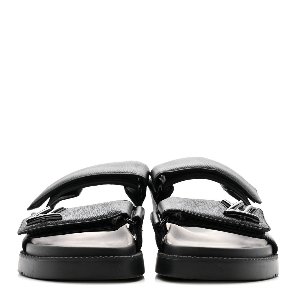 GRAINED CALFSKIN SUNSET COMFORT FLAT SANDALS BLACK
