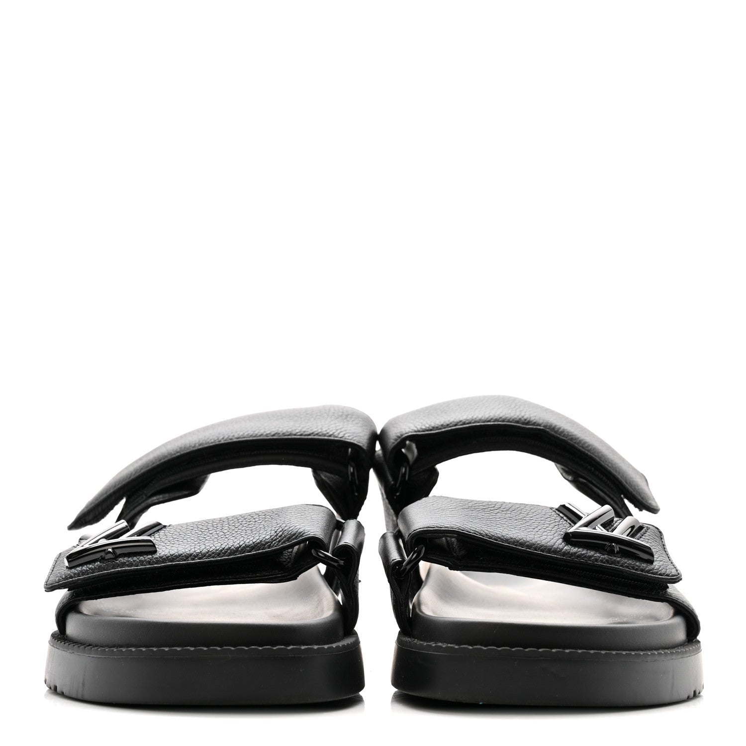 GRAINED CALFSKIN SUNSET COMFORT FLAT SANDALS BLACK