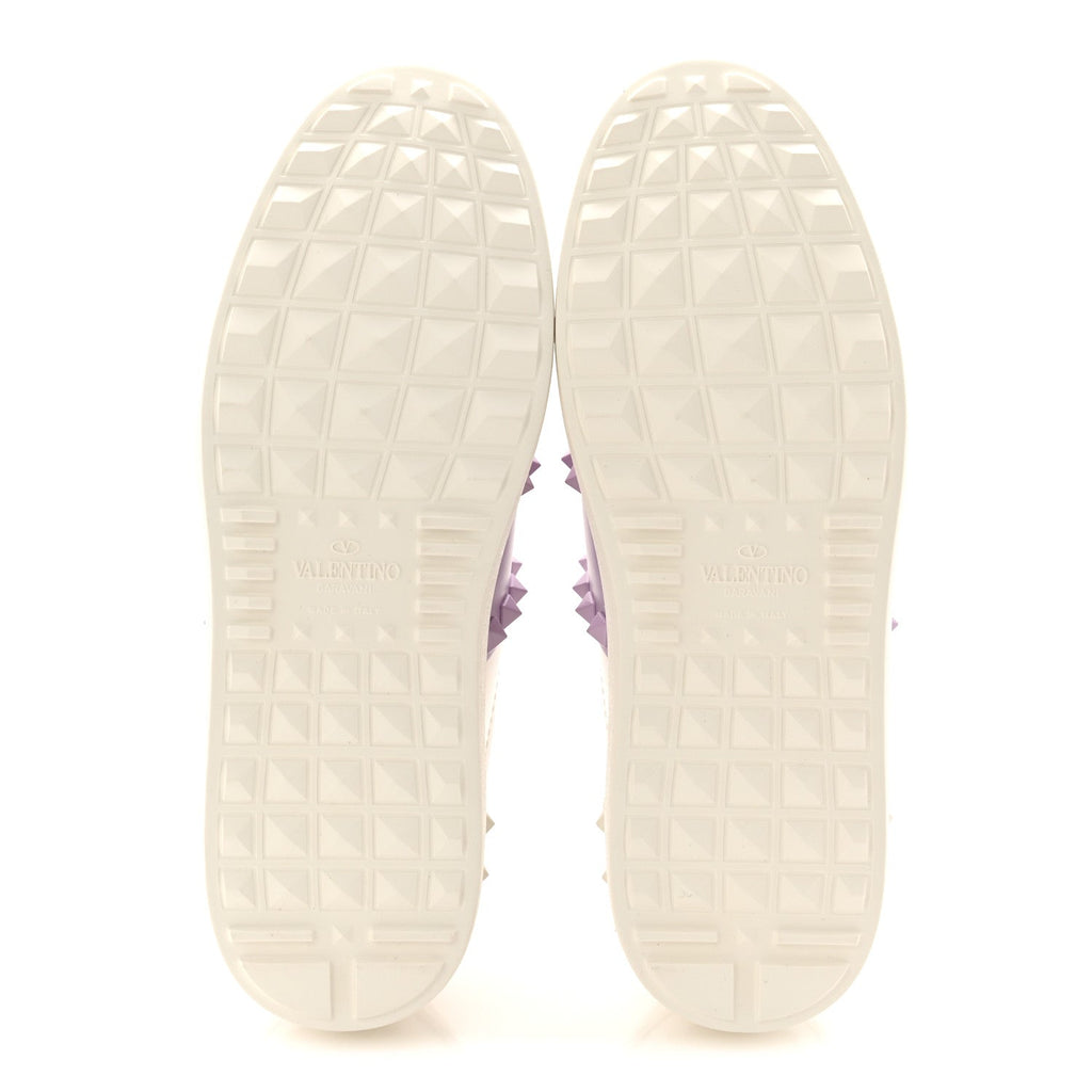 CALFSKIN WOMENS ROCKSTUD OPEN SNEAKERS WHITE PURPLE