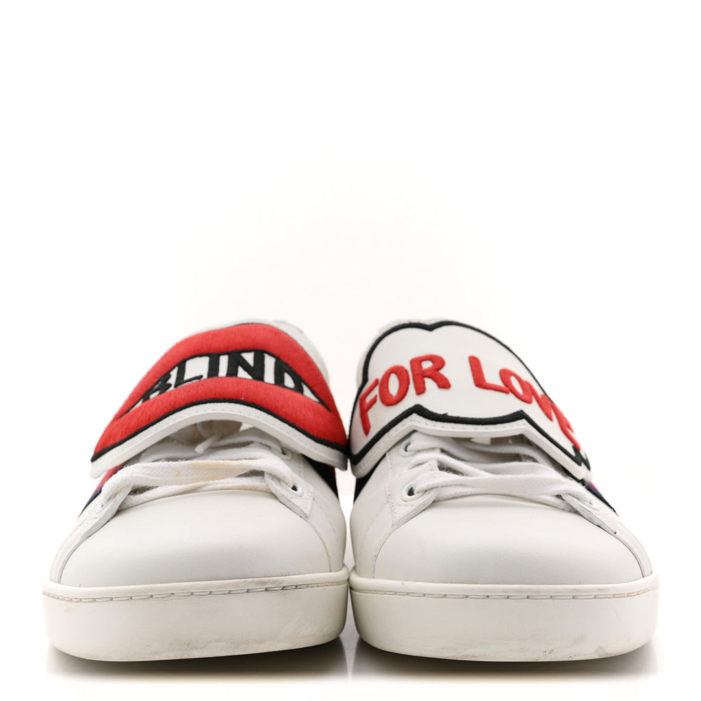 CALFSKIN AYERS WEB BLIND FOR LOVE EMBROIDERED WOMENS ACE SNEAKERS WHITE