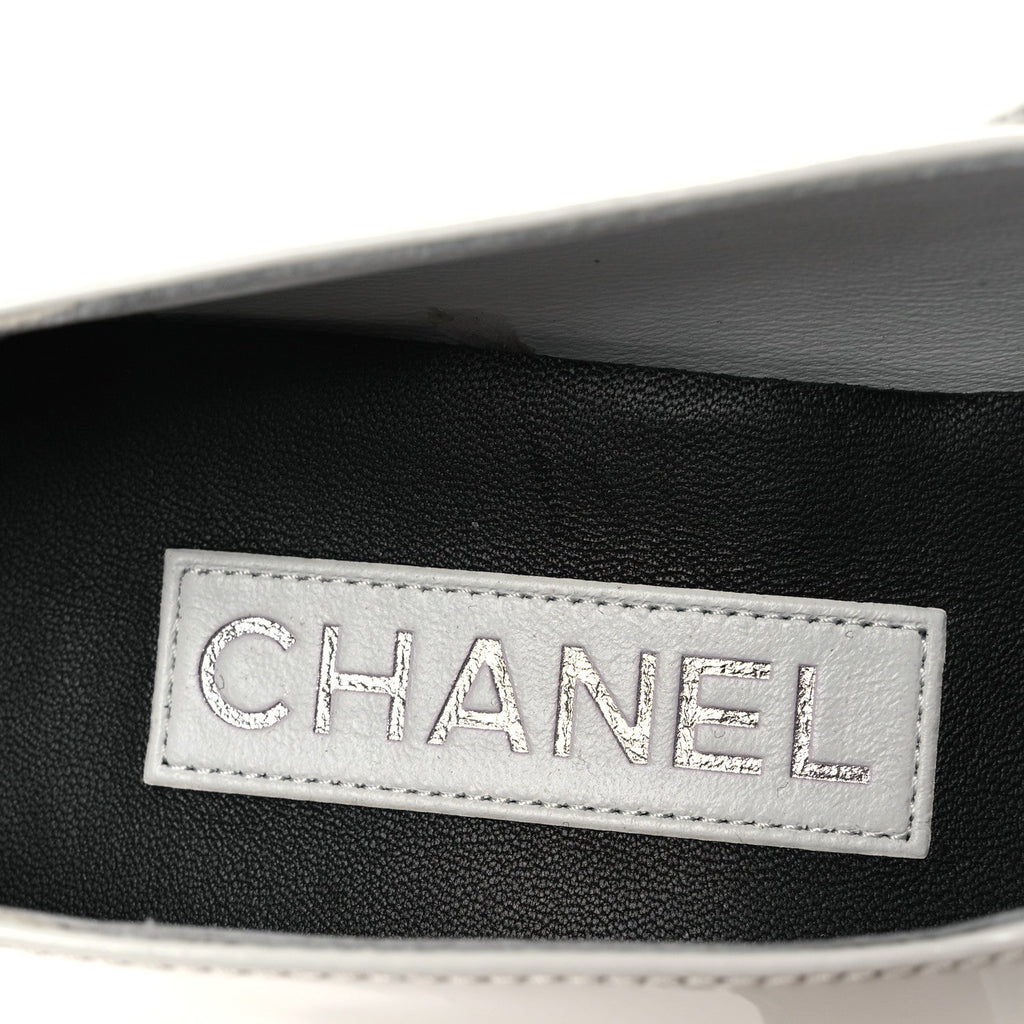 PATENT CALFSKIN MARY JANES FLATS WHITE BLACK