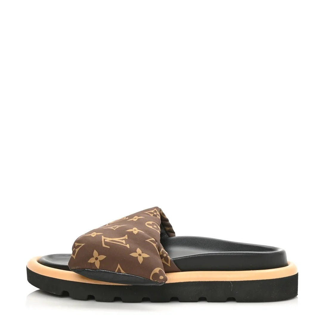 Louis Vuitton Lambskin Embossed Monogram Pool Pillow Flat Comfort Mule - Brown Monogram