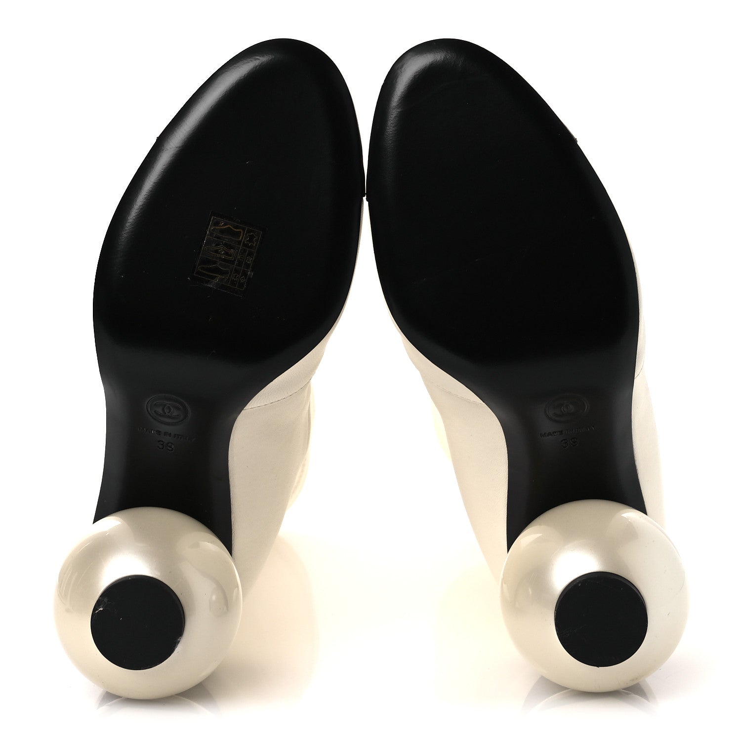 STRETCH LAMBSKIN PATENT CAP TOE PEARL BALL MID CALF BOOTS WHITE BLACK